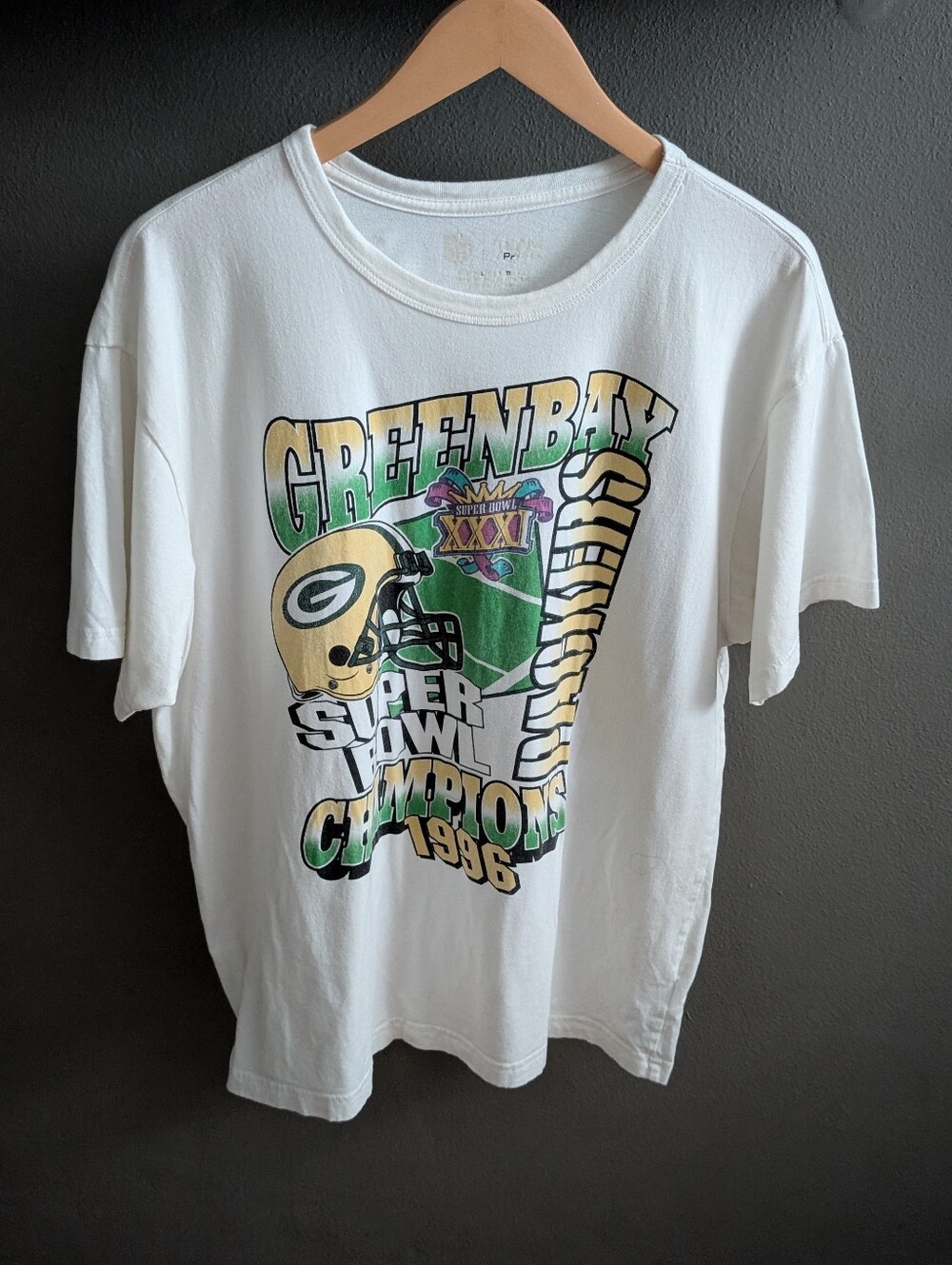 Vintage Green Bay Packers Super Bowl XXXI Champions T Shirt White Large